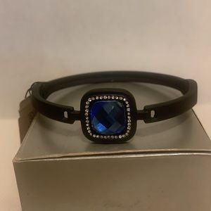 Black matte bracelet with royal blue gem and rhinestones